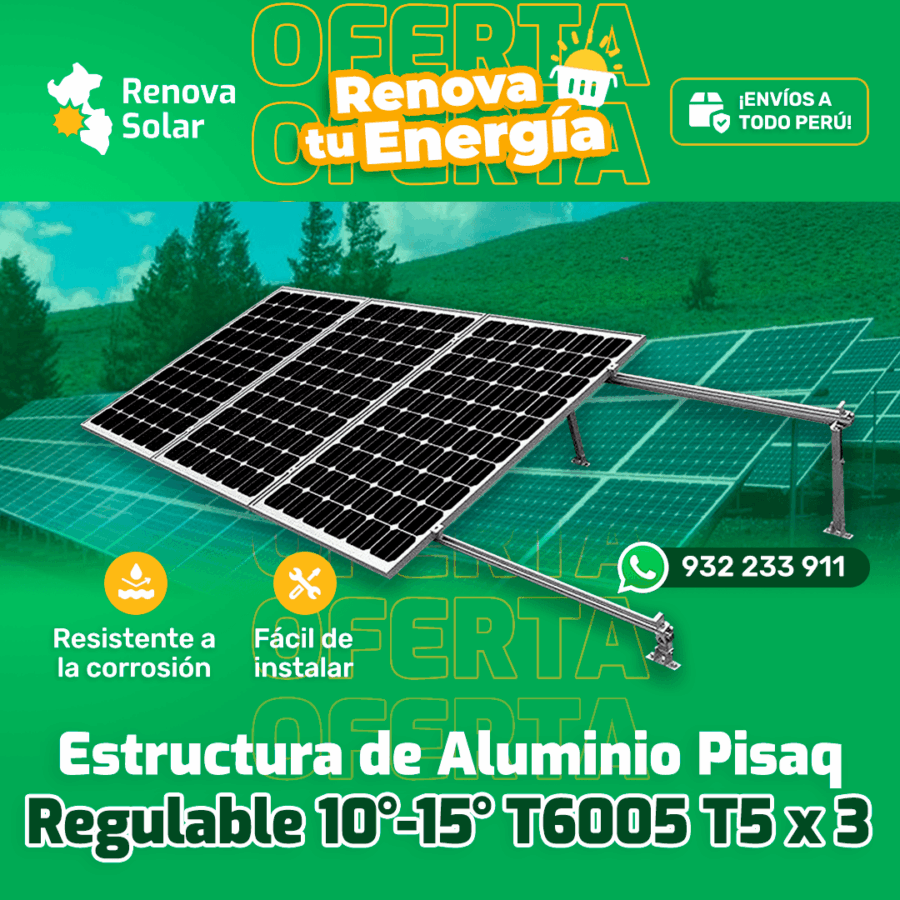 Estructura Pisaq Regulable 10° a 15° Aluminio T6005 T5 x 3 paneles solares